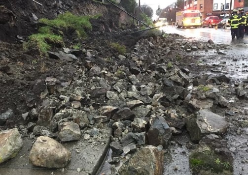 Image of rock retaining wall collapse.