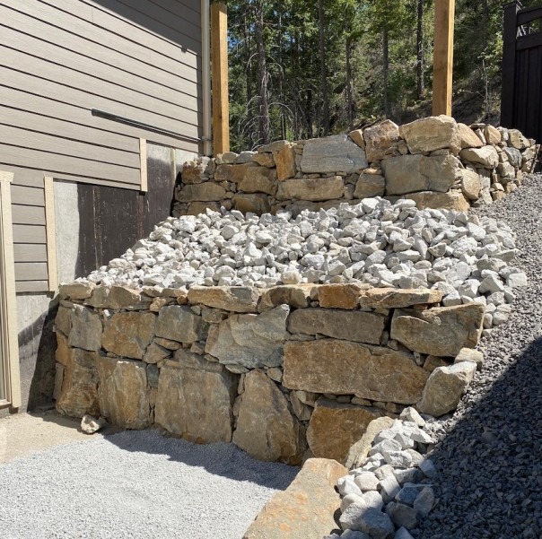 Image of rock retaining wall in West Kelowna.